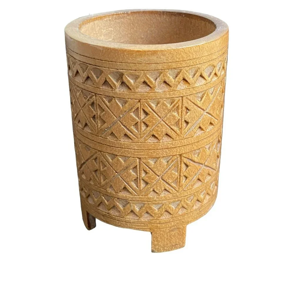 Vintage Boho Hand Carved in India Wooden Storage/Pen Holder